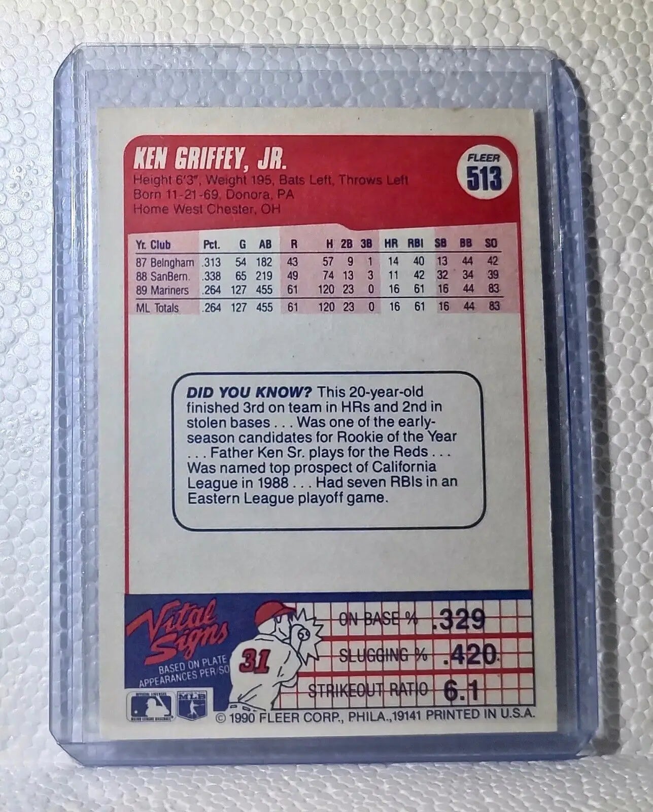 Ken Griffey Jr. 1990 Fleer MLB #513 Baseball Card Seattle Mariners - Baseball Card Single
