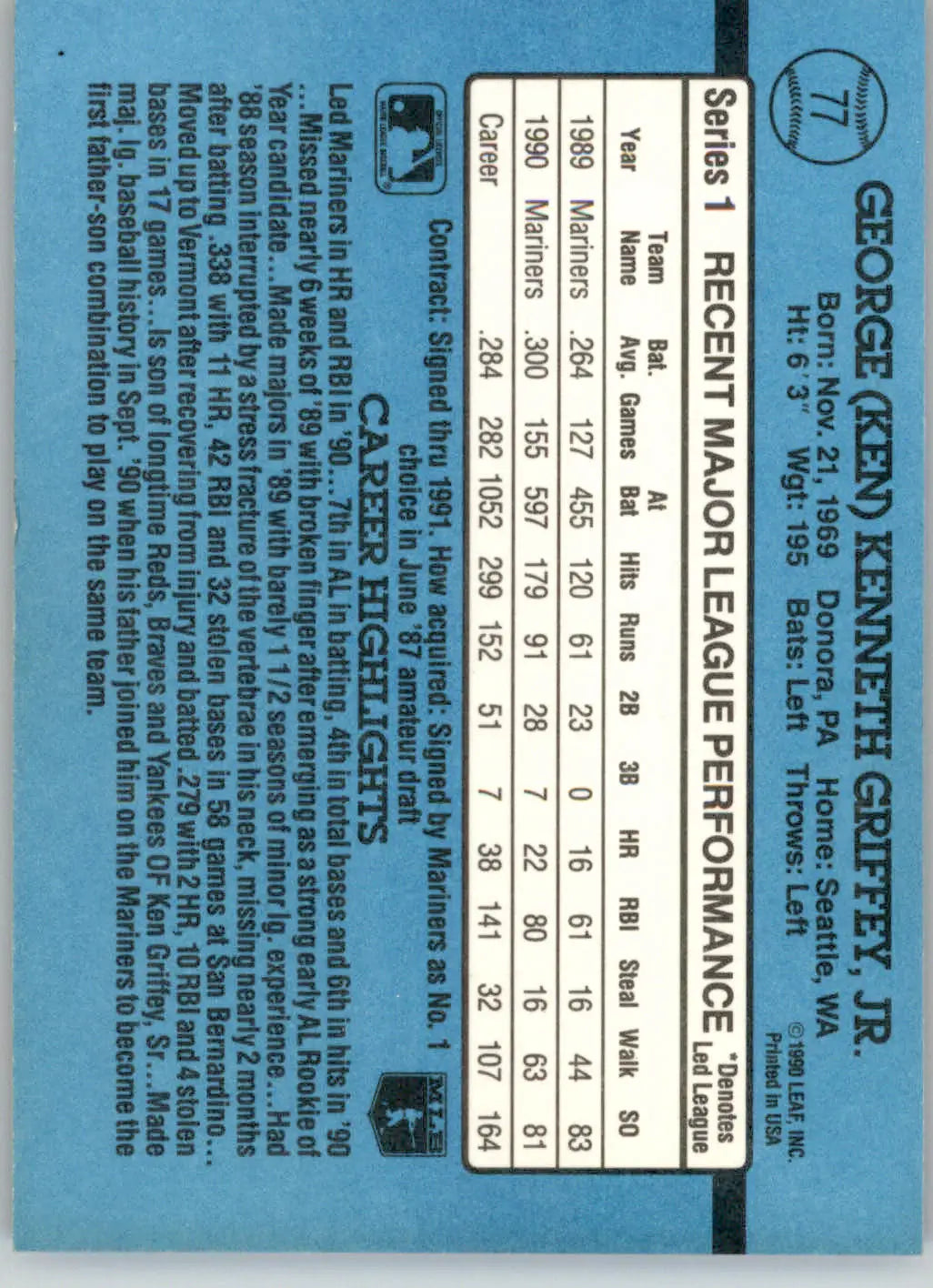 Ken Griffey Jr. - 1991 Donruss - #77 - Baseball - Baseball Card Single