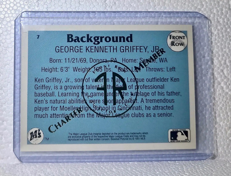 Ken Griffey Jr. 1991 Front Row MLB #7 Charter Member Baseball Card Mariners - Baseball Card Single