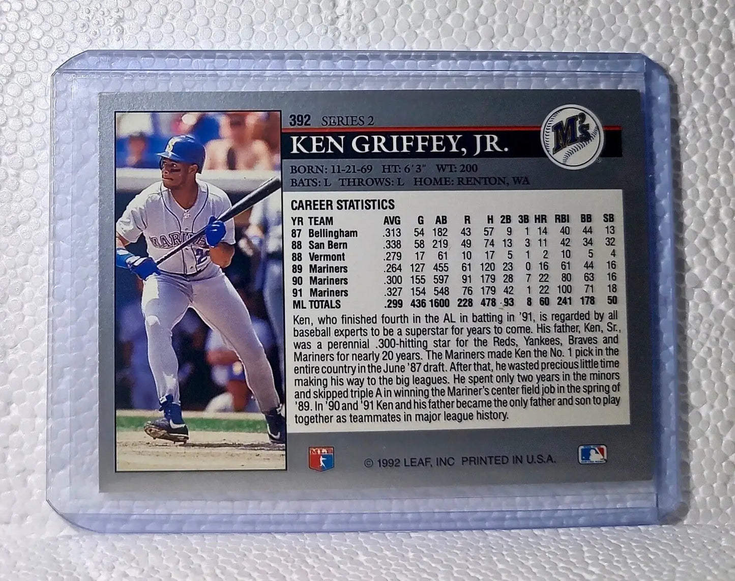Ken Griffey Jr. 1992 Leaf MLB #392 Series 2 Baseball Card Seattle Mariners - Baseball Card Single