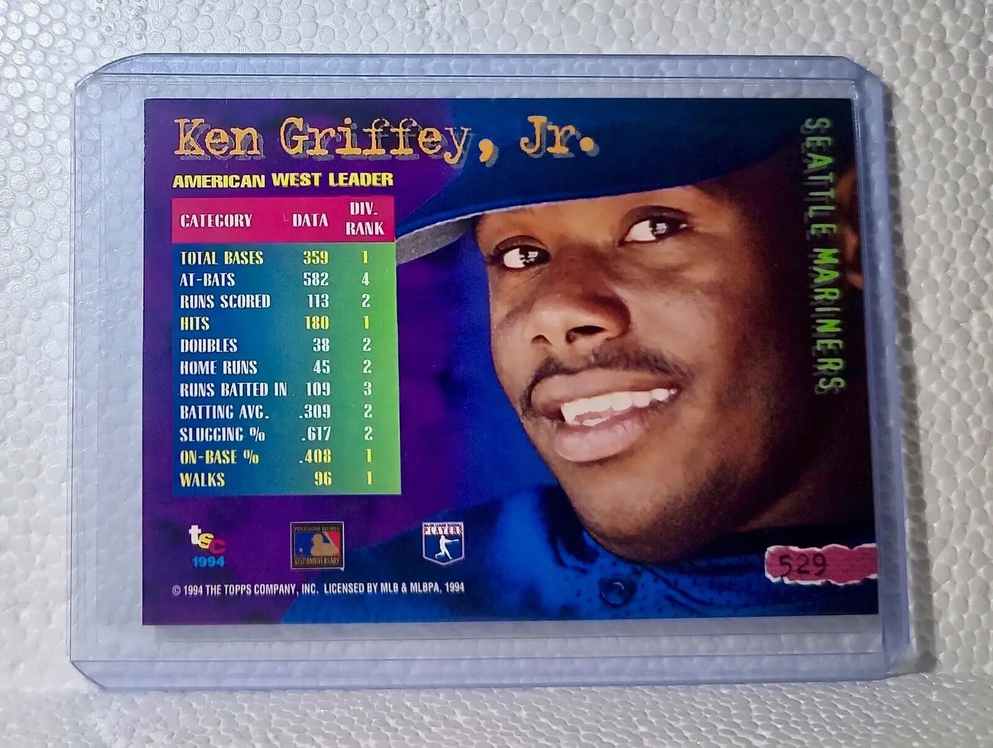 Ken Griffey Jr. 1994 Topps MLB #529 Stadium Club Baseball Card Seattle Mariners