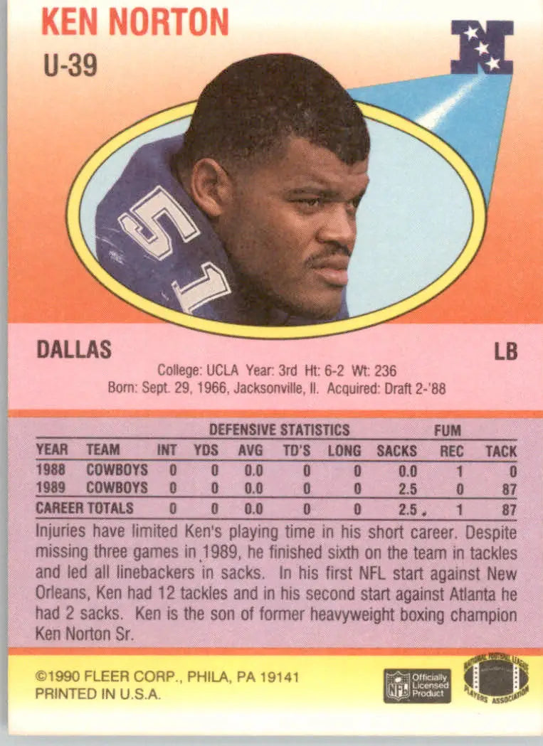 Ken Norton - 1990 Fleer Update - #U-39 - RC Football - Football Card Single