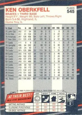 Ken Oberkfell - 1988 Fleer - #545 - Baseball - Baseball Card Single