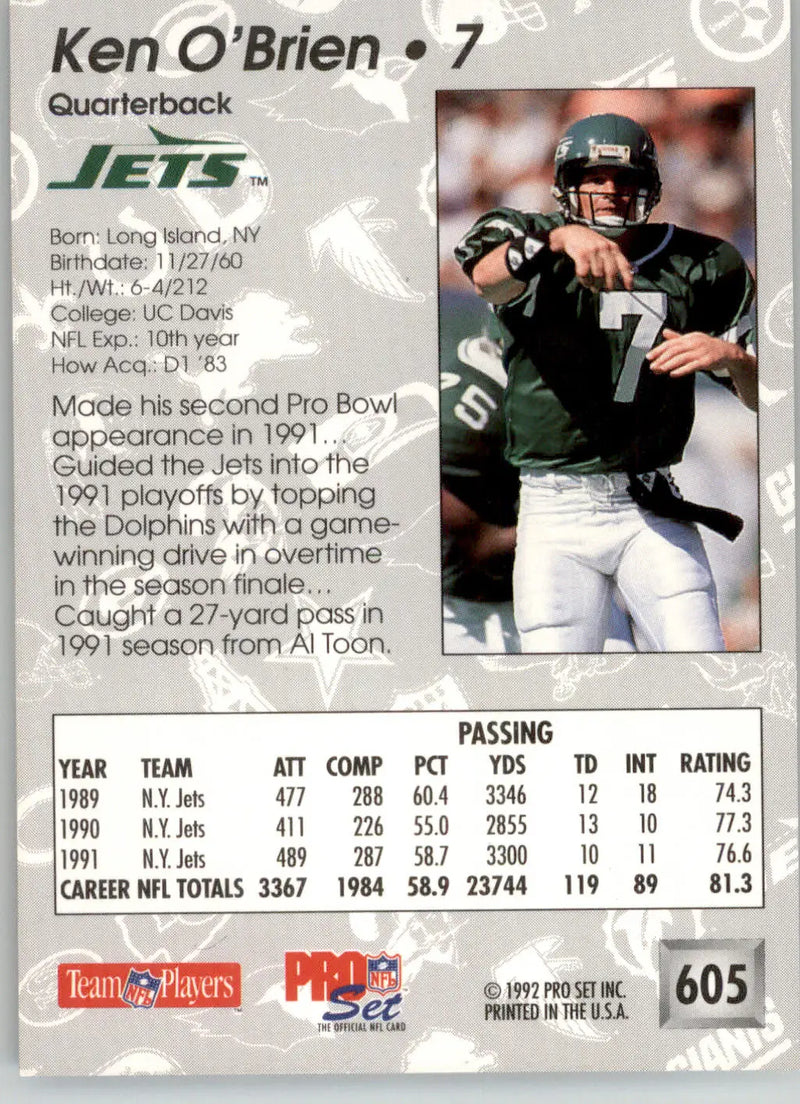 Ken O’Brien - 1992 Pro Set - #605 - Football - Football Card Single