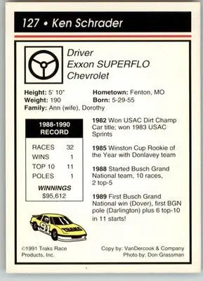 Ken Schrader - 1991 Traks - #127 - Racing - Racing Card Single