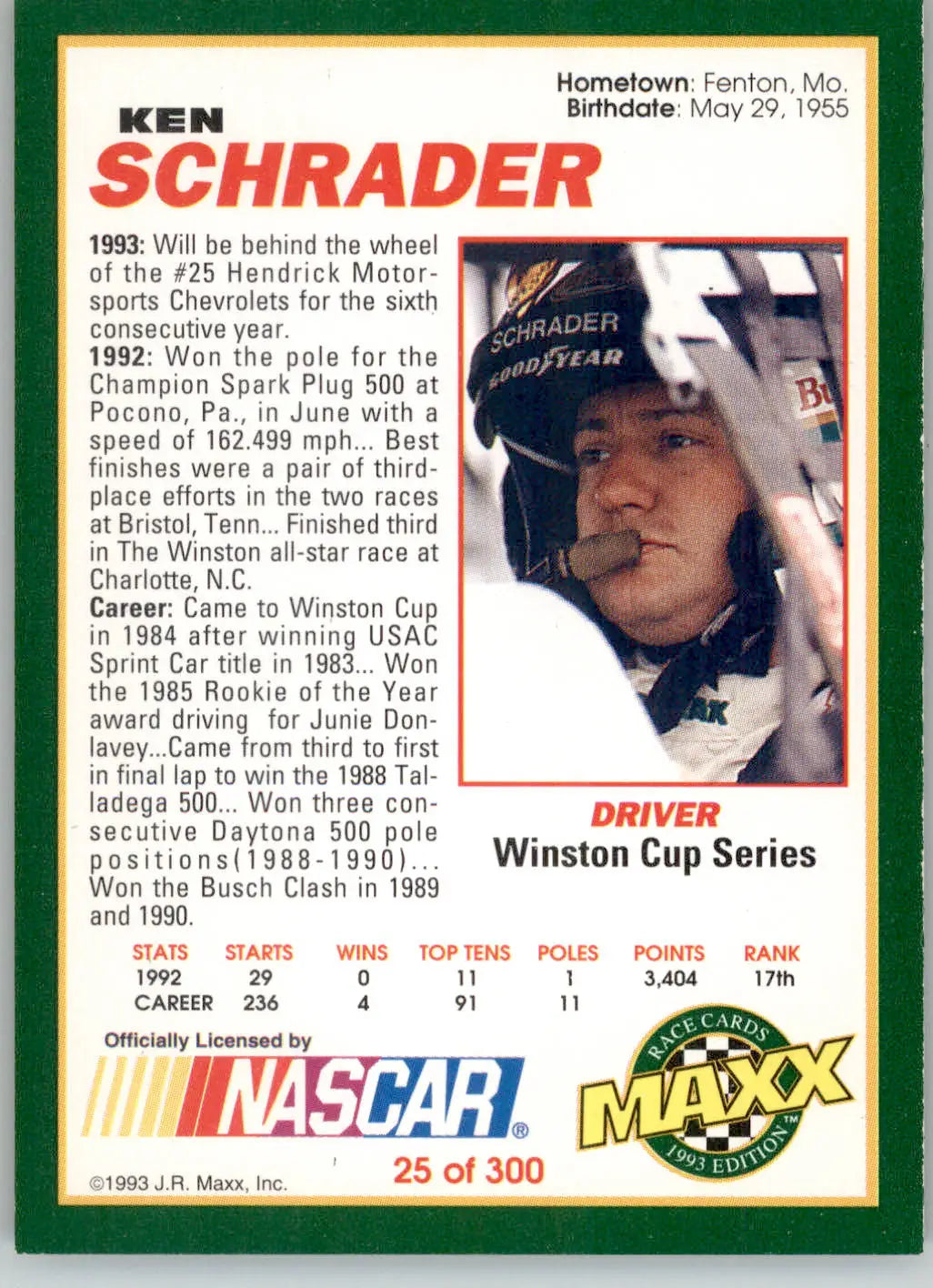 Ken Schrader - 1993 Maxx - #25 - Racing - Racing Card Single