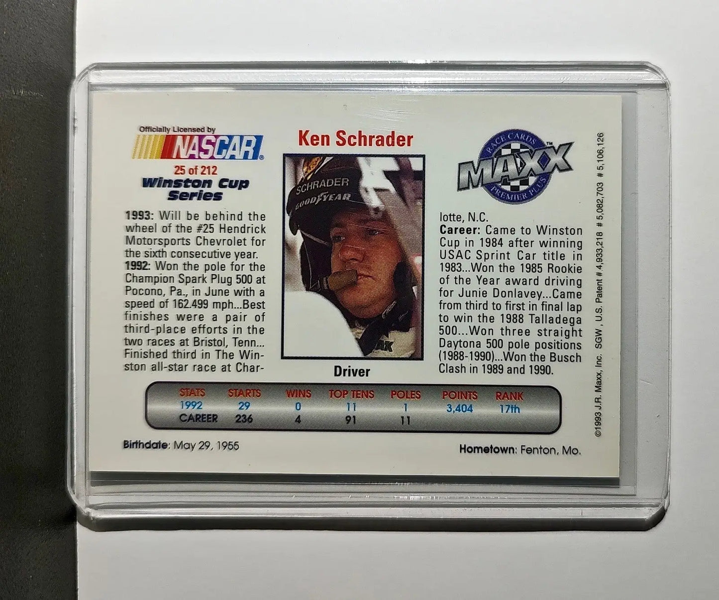 Ken Schrader 1993 Maxx Premier Plus Racing #25 NASCAR Card Hendrick Motorsports - Racing Card Single