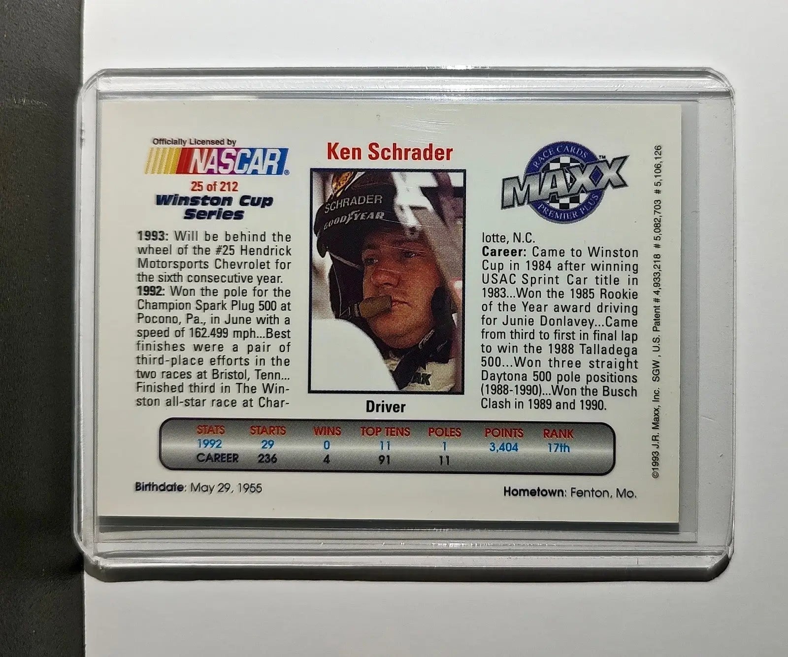 Ken Schrader 1993 Maxx Premier Plus Racing #25 NASCAR Card Hendrick Motorsports - Racing Card Single