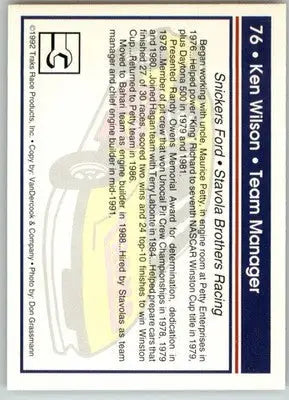 Ken Wilson - 1992 Traks - #76 - Racing - Racing Card Single