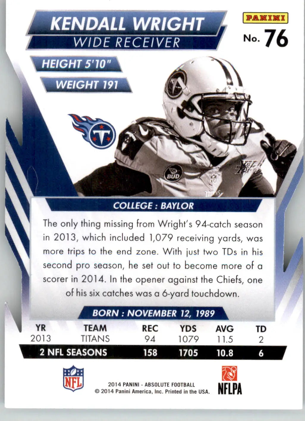 Kendall Wright - 2014 Panini Absolute - #76 - Retail Football