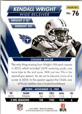 Kendall Wright - 2014 Panini Absolute - #76 - Retail Football - Football Card Single