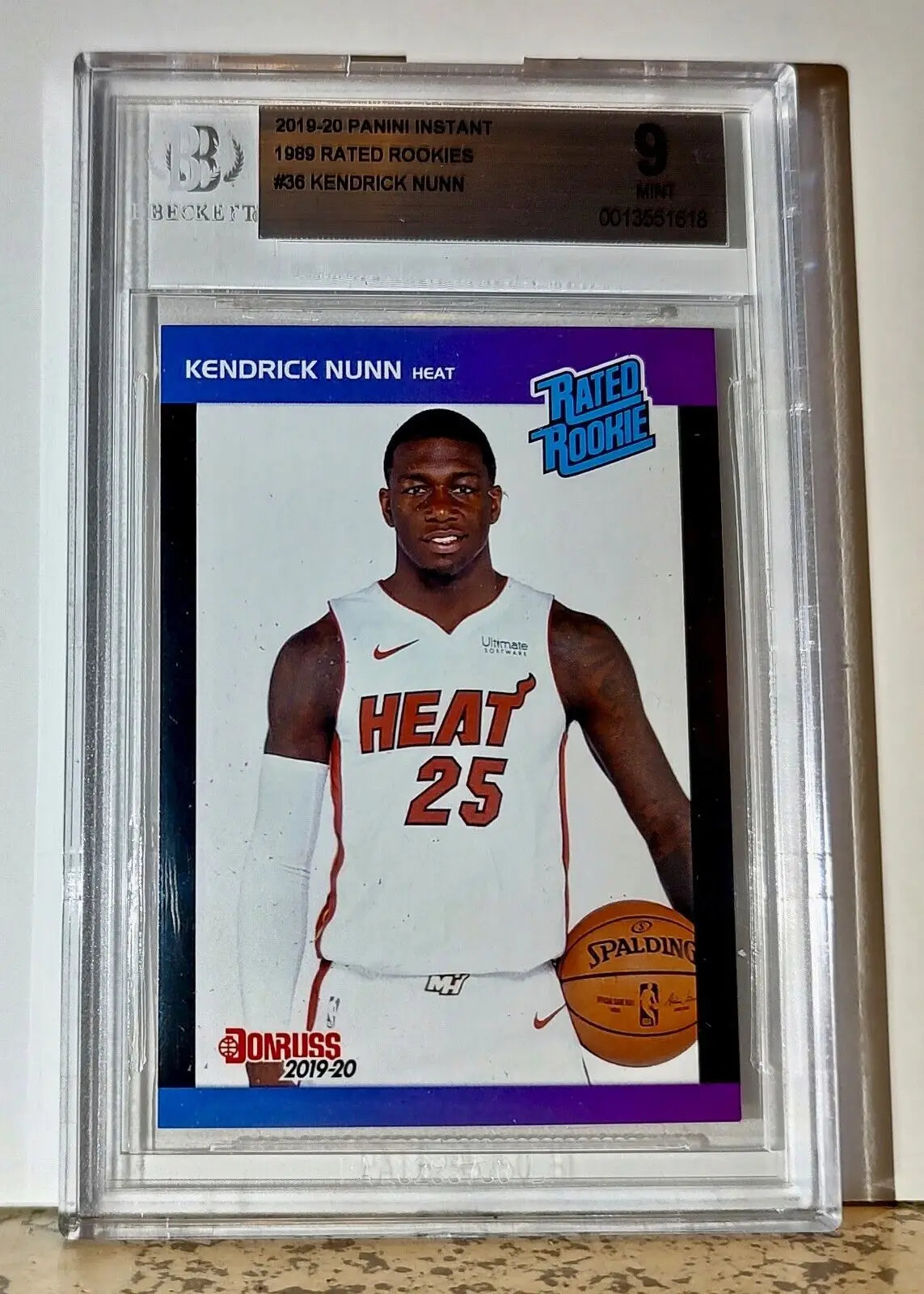 Kendrick Nunn 2019-20 Panini NBA #36 1989 Rated Rookies 1/3431 BGS 9 Mint Heat - Basketball Card Single