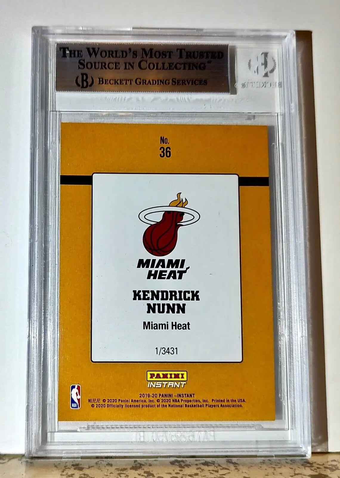 Kendrick Nunn 2019-20 Panini NBA #36 1989 Rated Rookies 1/3431 BGS 9 Mint Heat - Basketball Card Single