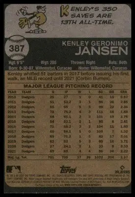 Kenley Jansen 2022 Topps Heritage #387 Los Angeles Dodgers - Baseball Card Single