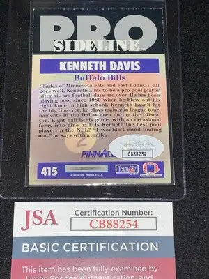 Kenneth Davis Pinnacle football card 1991 signed Buffalo Bills collectible auto JSA