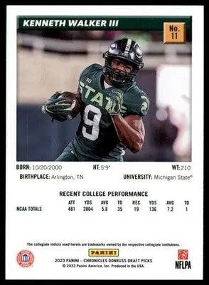 Kenneth Walker III 2023 Chronicles Draft Picks Donruss Retro #11 Michigan State - Football Card Single