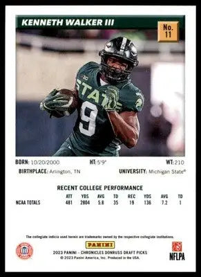 Kenneth Walker III 2023 Panini Chronicles Draft Donruss Retro #11 Michigan St - Football Card Single