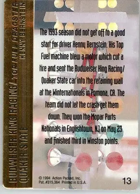 Kenny Bernstein - 1994 Action Packed NHRA - #13 - Racing - Racing Card Single