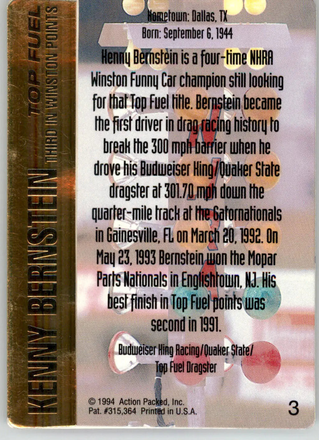 Kenny Bernstein - 1994 Action Packed NHRA - #3 - Racing