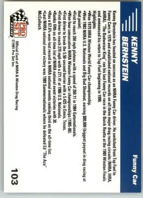 Kenny Bernstein Funny Car - 1991 Pro Set NHRA - #103 - Racing - Racing Card Single