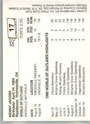 Kenny Jacobs - 1990 World of Outlaws - #17 - Racing - Racing Card Single