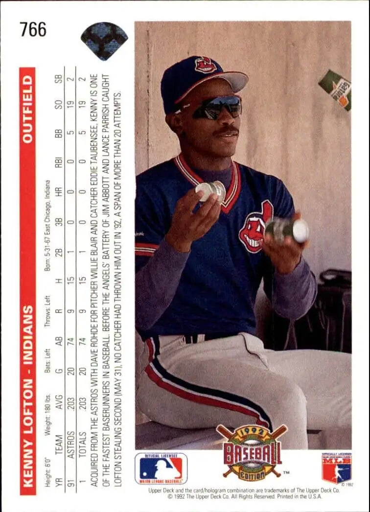 Kenny Lofton 1992 Upper Deck MLB #766 Baseball Card Cleveland Indians