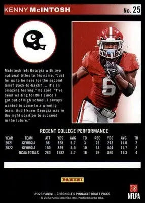 Kenny McIntosh 2023 Panini Chronicles Draft Picks Pinnacle #25 Georgia Bulldogs - Football Card Single