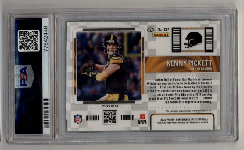 Kenny Pickett 2022 Contenders Optic Variation Silver Auto PSA 10 Gem Mint Auto 10 - Football Card Single