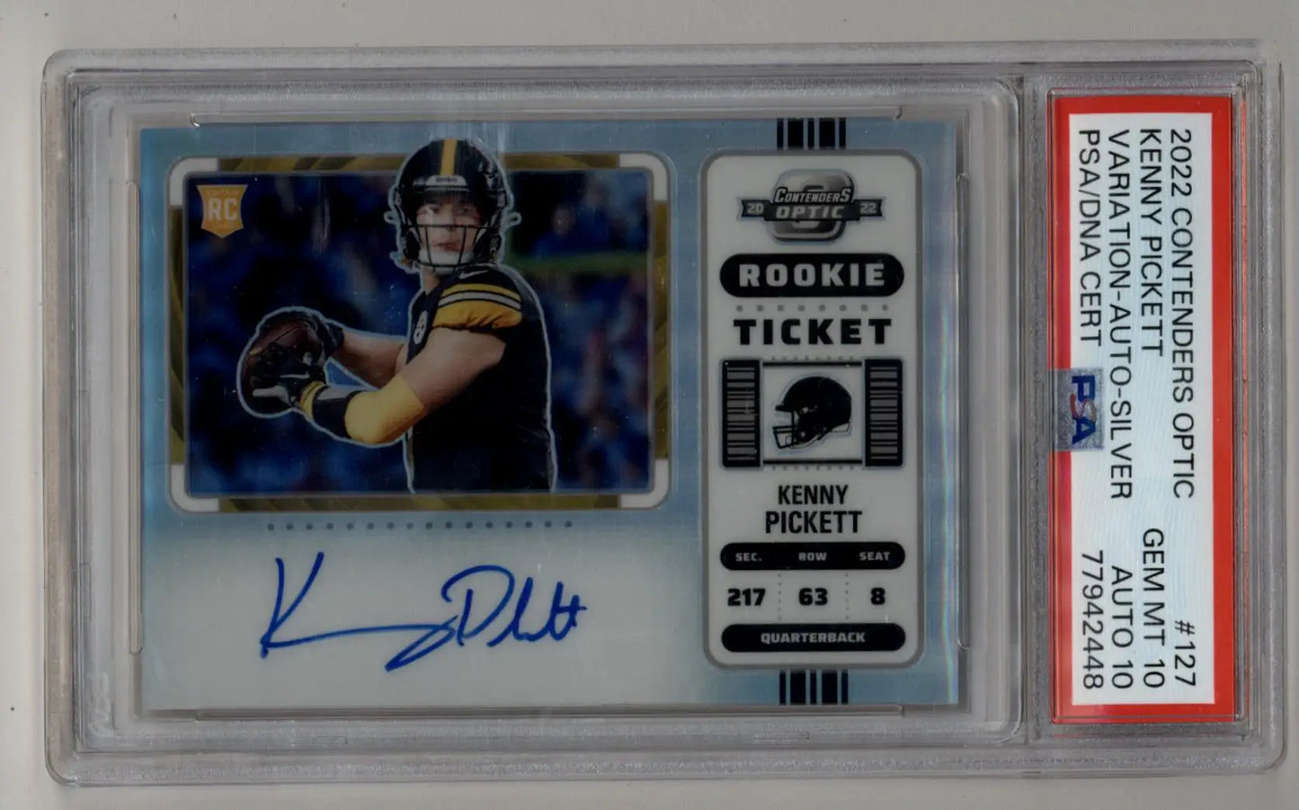 Kenny Pickett 2022 Contenders Optic Variation Silver Auto PSA 10 Gem Mint Auto 10 - Football Card Single