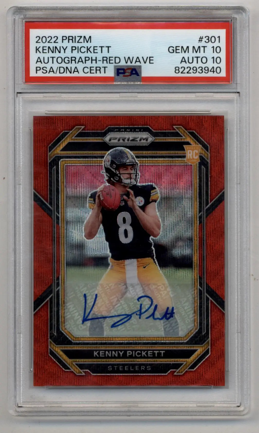 Kenny Pickett 2022 Prizm Red Wave Auto140/149 PSA 10 Gem Mint Auto 10 - Football Card Single