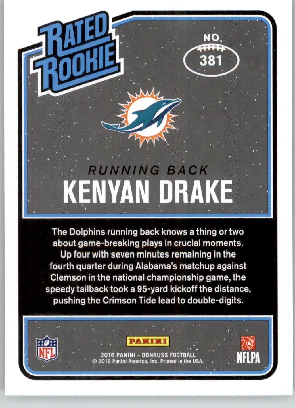 Kenyan Drake - 2016 Donruss - #381 - RC Press Proofs Blue Football - Football Card Single