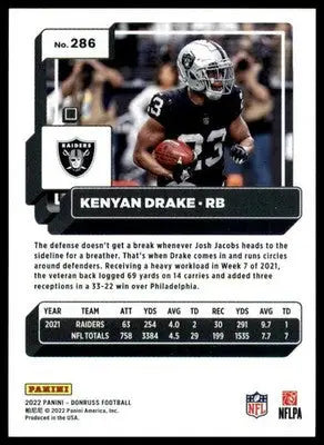Kenyan Drake 2022 Donruss #286 Las Vegas Raiders - Football Card Single