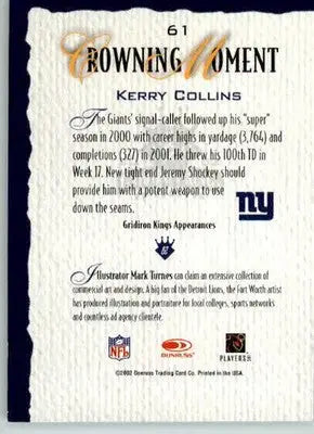 Kerry Collins - 2002 Donruss Gridiron Kings - #61 - Football - Football Card Single