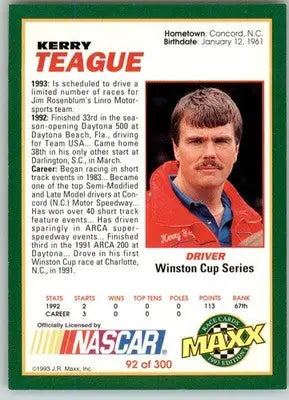 Kerry Teague - 1993 Maxx - #92 - Racing - Racing Card Single
