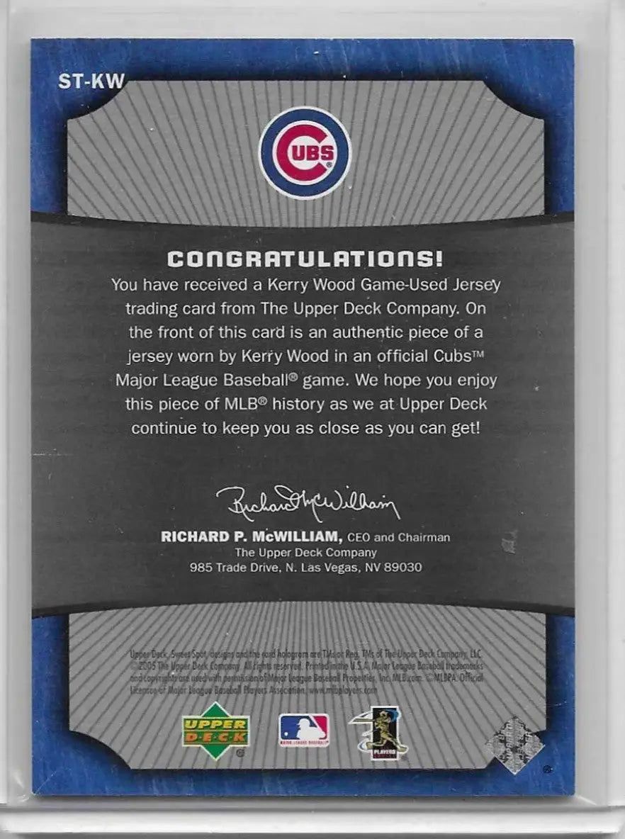 Kerry Wood 2005 Upper Deck Sweet Threads Patch Relic c-62 - Baseball Card Single