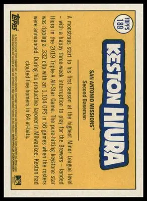 Keston Hiura 2019 Topps Heritage Minor League #189 San Antonio Missions - Baseball Card Single