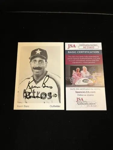 Autographed Kevin Bass Houston Astros trading card with JSA authentication
