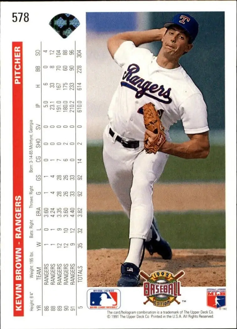 Kevin Brown 1992 Upper Deck MLB #578 Baseball Card Texas Rangers - Baseball Card Single