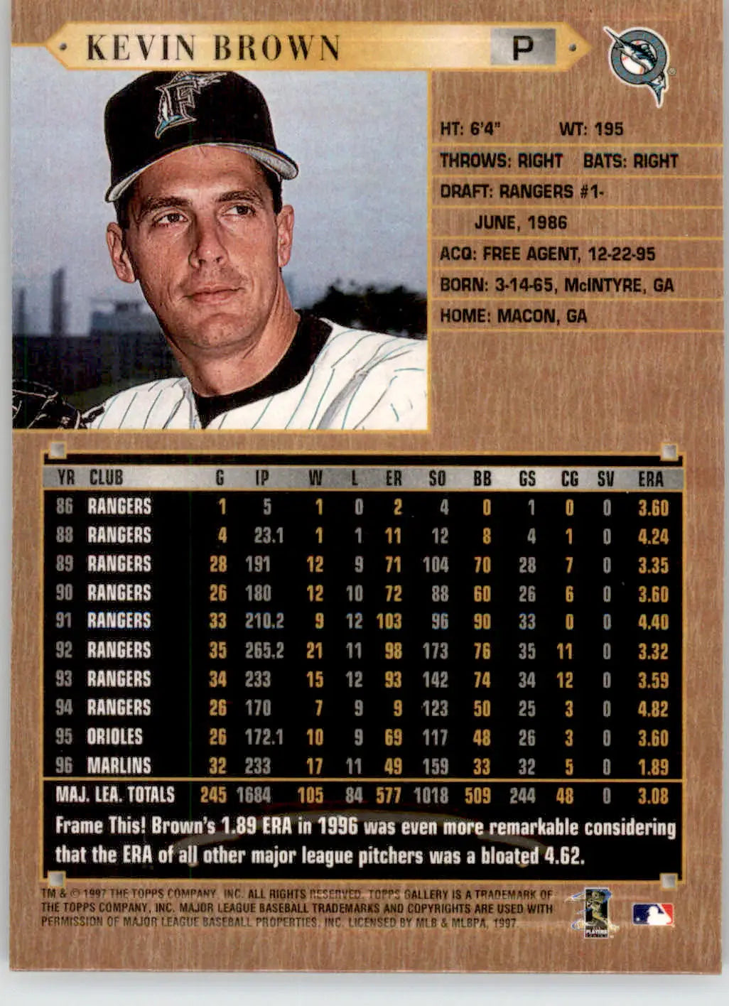 Kevin Brown - 1997 Topps Gallery - #18 - Baseball - Baseball Card Single