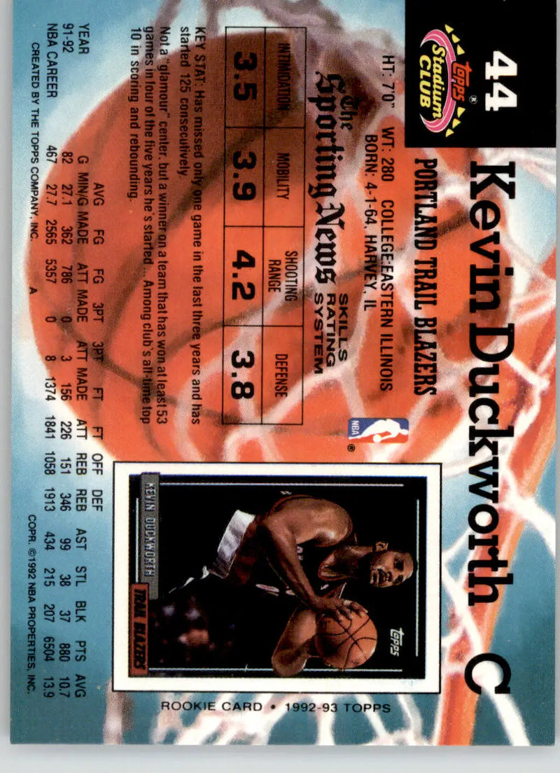 Kevin Duckworth - 1992-93 Stadium Club - #44 - Basketball - Basketball Card Single