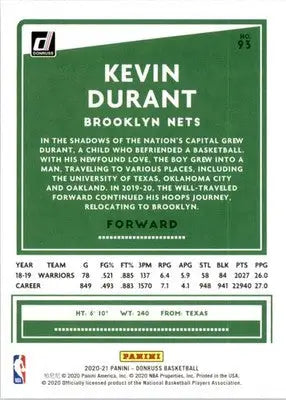 Kevin Durant - 2020-21 Donruss - #93 - Basketball - Basketball Card Single