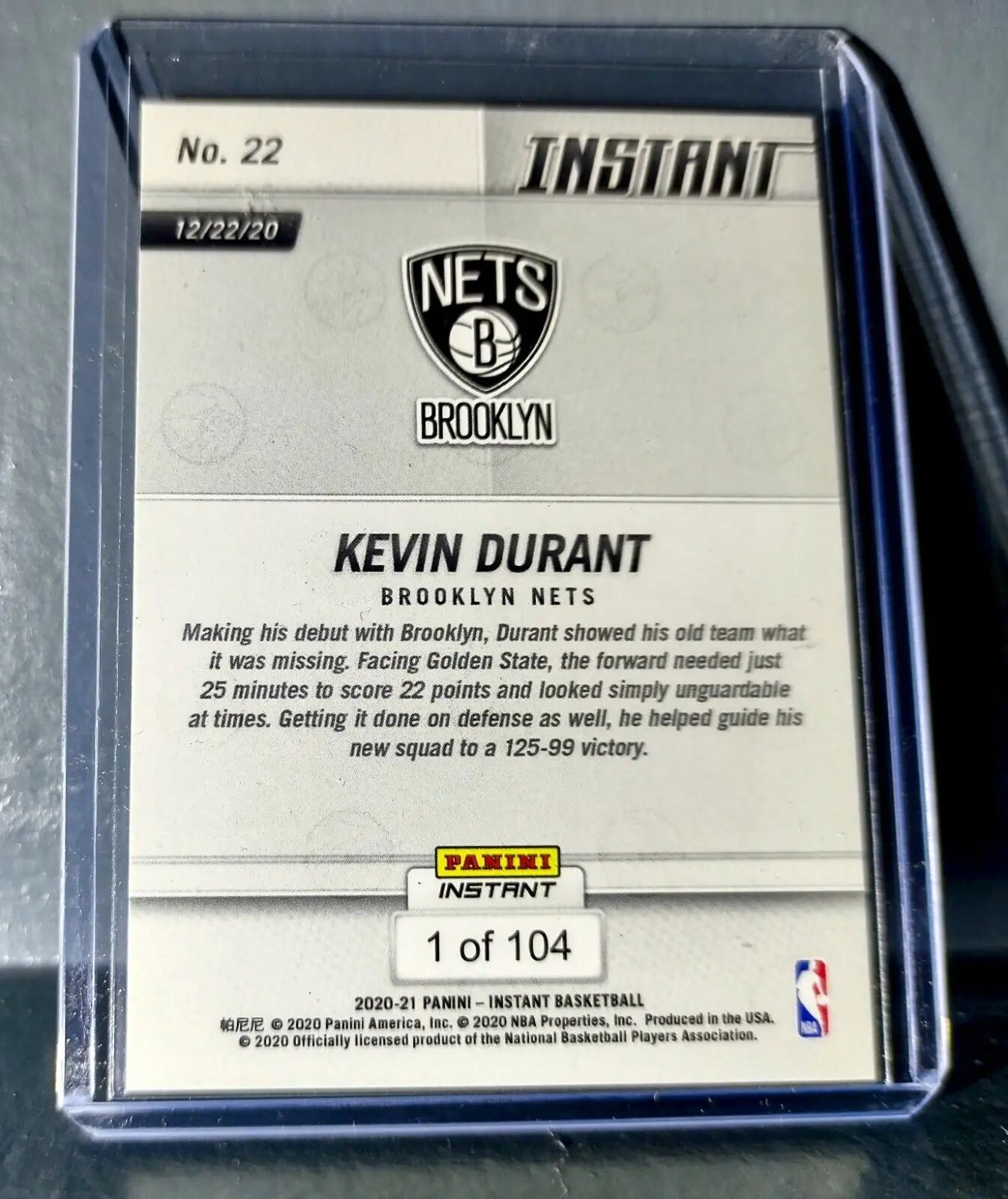 Kevin Durant 2020-21 Panini NBA Instant #22 Basketball Card 1 of 104 - Basketball Card Single