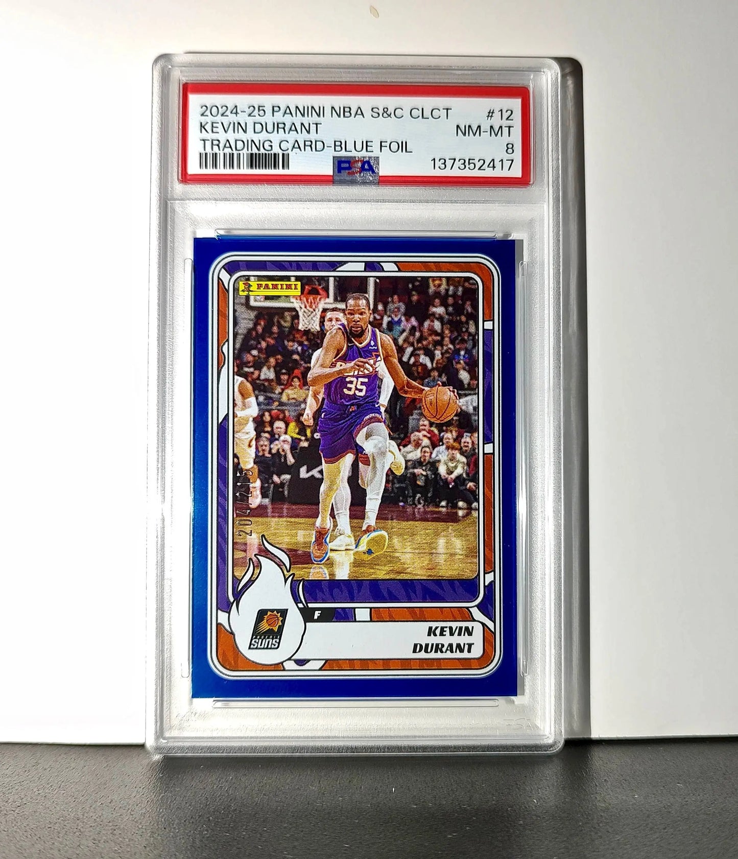 Kevin Durant 2024-25 Panini NBA #12 Sticker 204/215 Blue Foil PSA 8 NM-MT
