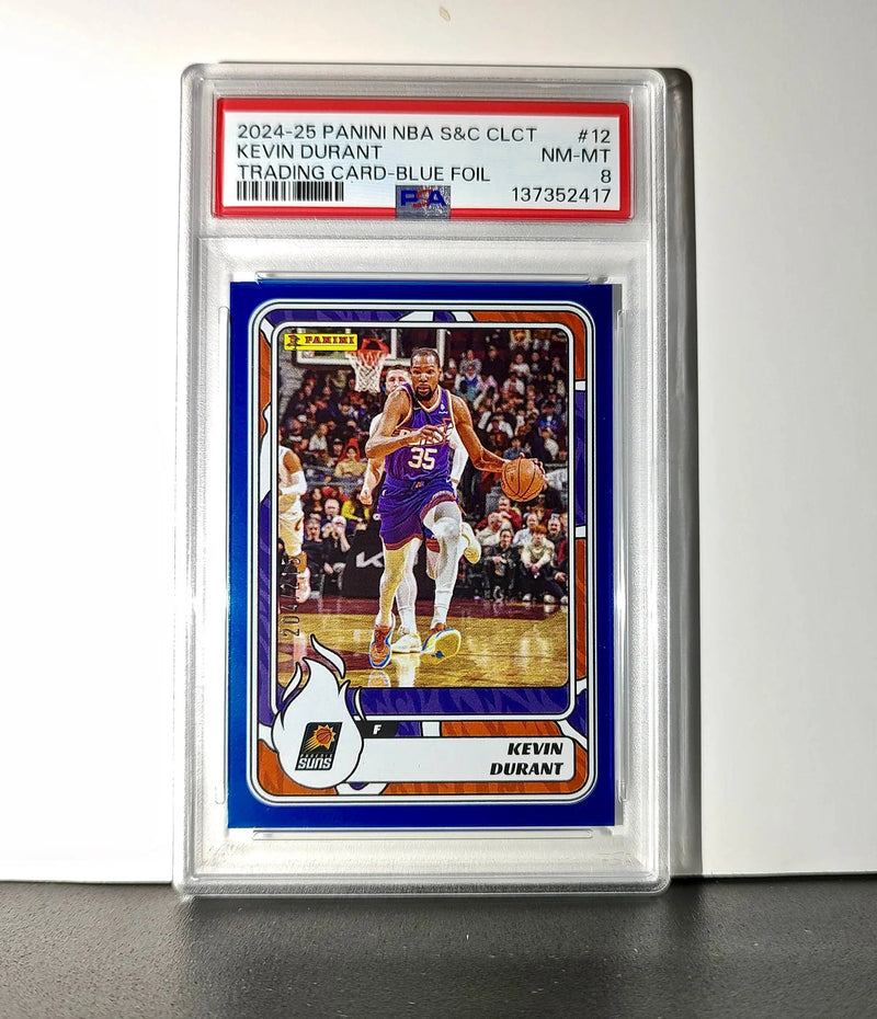 Kevin Durant 2024-25 Panini NBA #12 Sticker 204/215 Blue Foil PSA 8 NM-MT