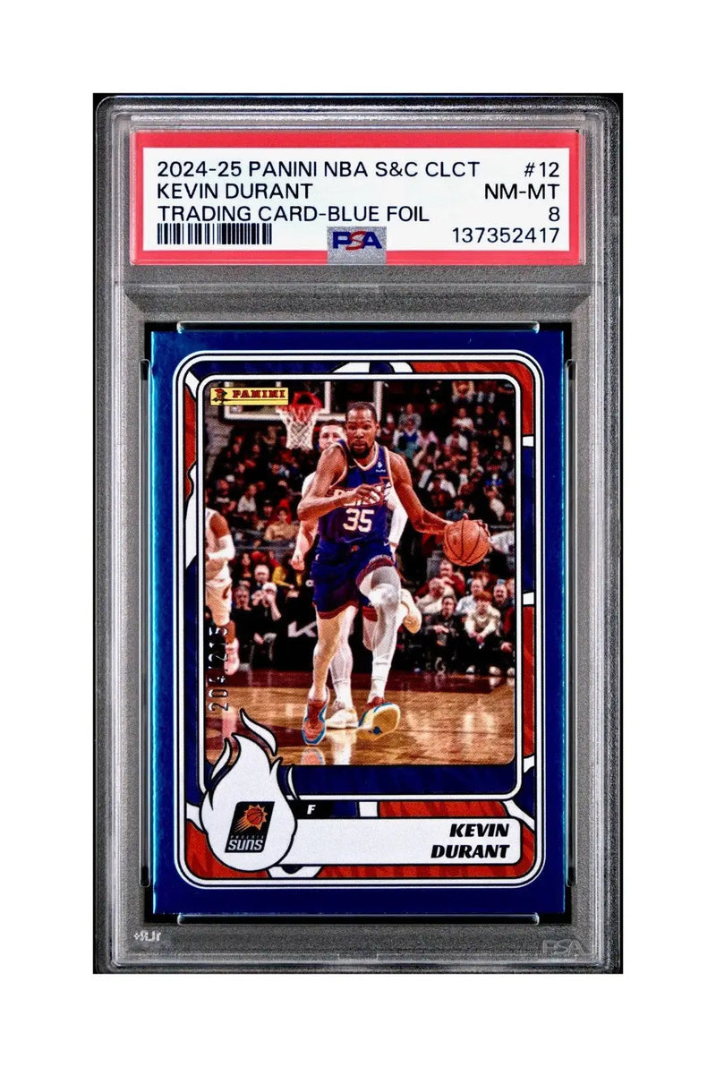 Kevin Durant 2024-25 Panini NBA #12 Sticker 204/215 Blue Foil PSA 8 NM-MT