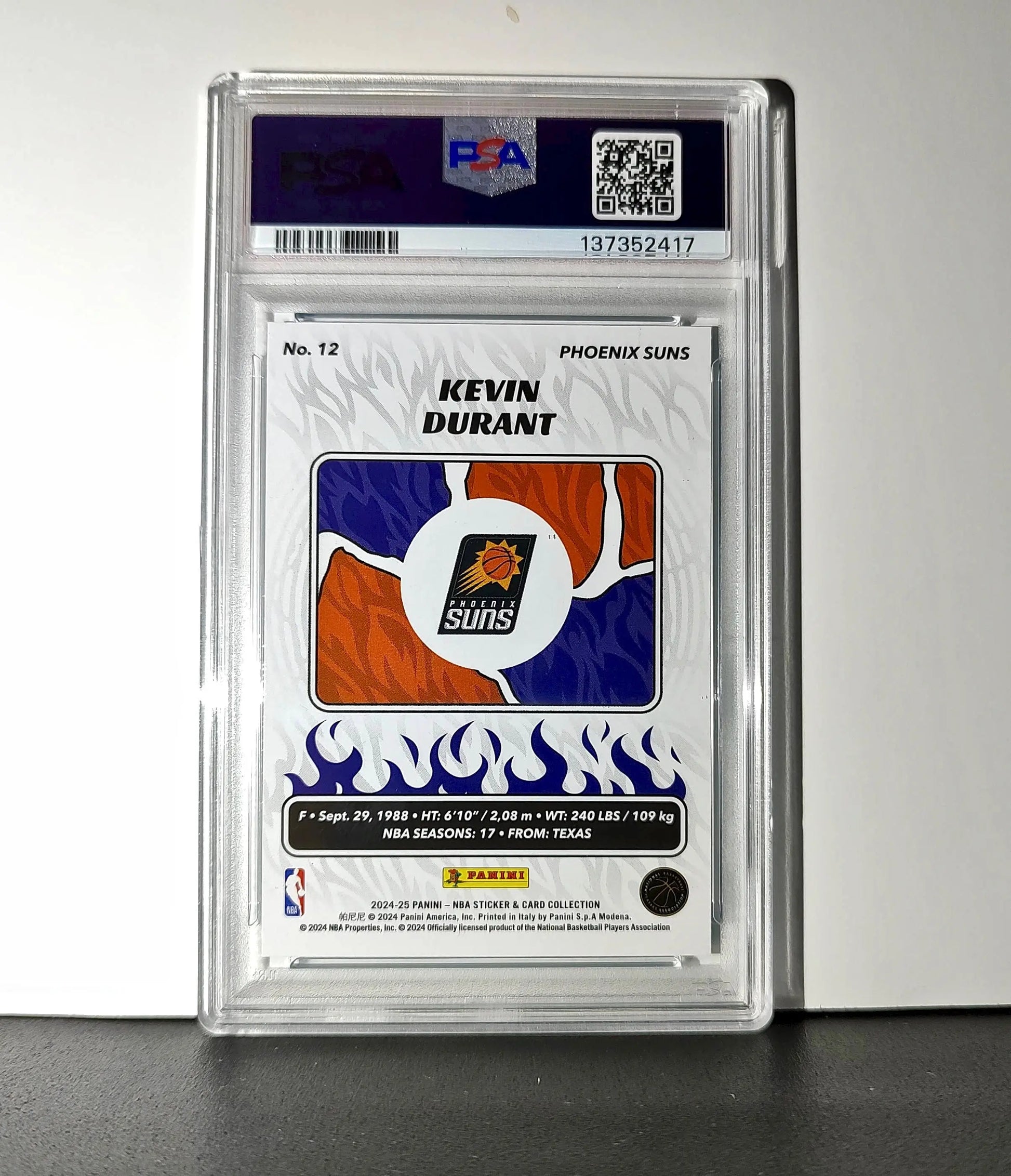 Kevin Durant 2024-25 Panini NBA #12 Sticker 204/215 Blue Foil PSA 8 NM-MT