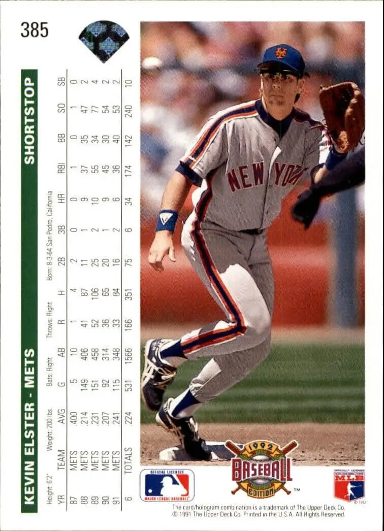 Kevin Elster 1992 Upper Deck MLB #385 Baseball Card New York Mets - Baseball Card Single