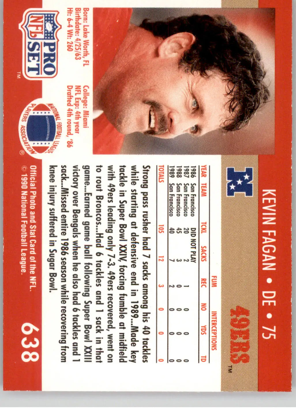Kevin Fagan - 1990 Pro Set - #638 - RC Football - Football Card Single