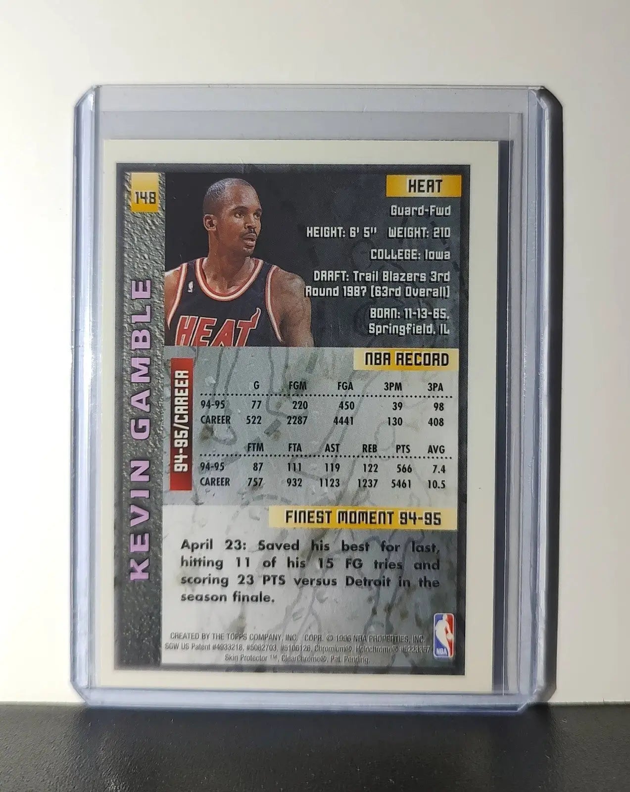 Kevin Gamble 1995-96 Topps Finest NBA #148 Card Miami Heat