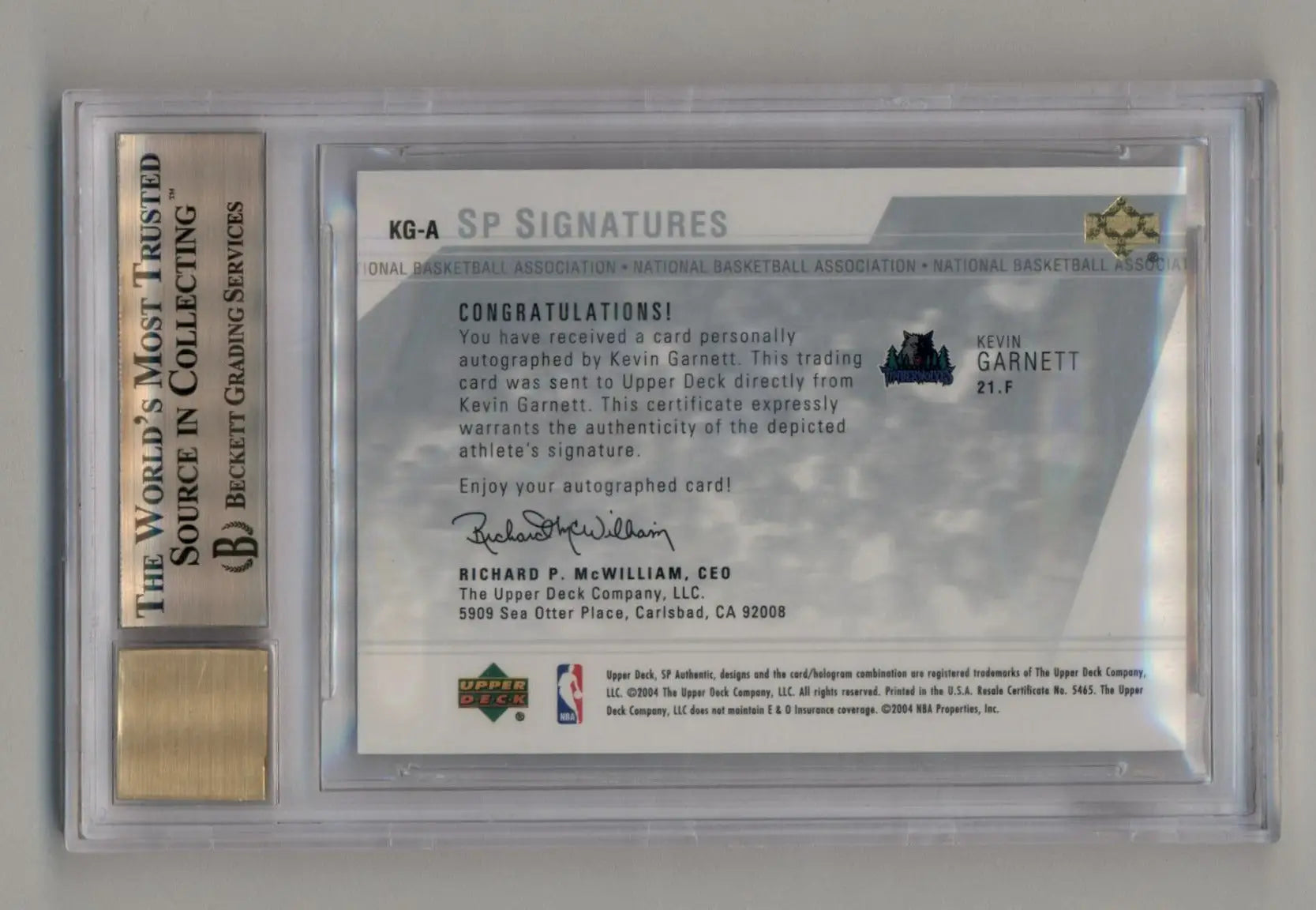 Graded Kevin Garnett autographed trading card with authentic signatures and BGS 9.5 Gem Mint